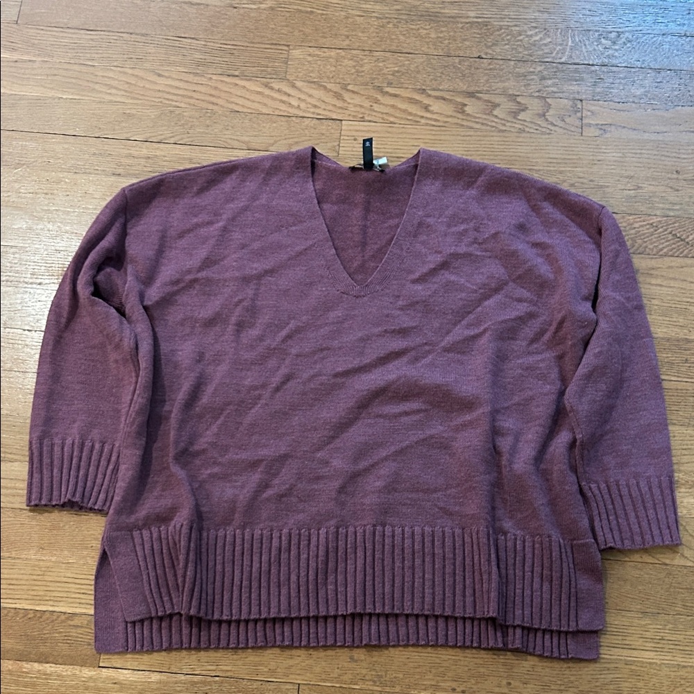 Eileen Fisher Mauve V-Neck Merino Knit Sweater